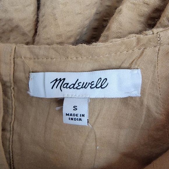 Madewell Dress Small Seersucker Puff Sleeve Cutout NF870 Brown NEW - Picture 8 of 10